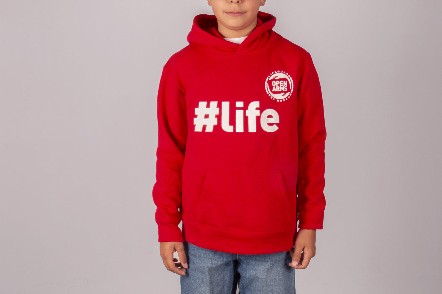 Sudadera Con Capucha Open Arms - Gris, Talla S, Algodón Clásico, Diseño Casual